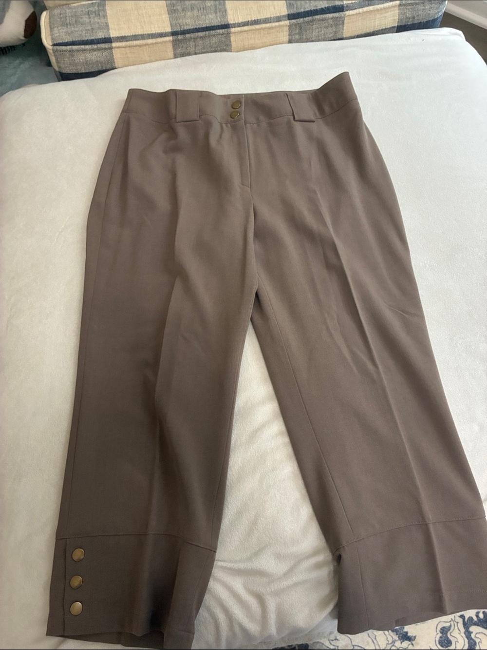 Dalia Men's Taupe Dress Pants with Button Cuff Detail
